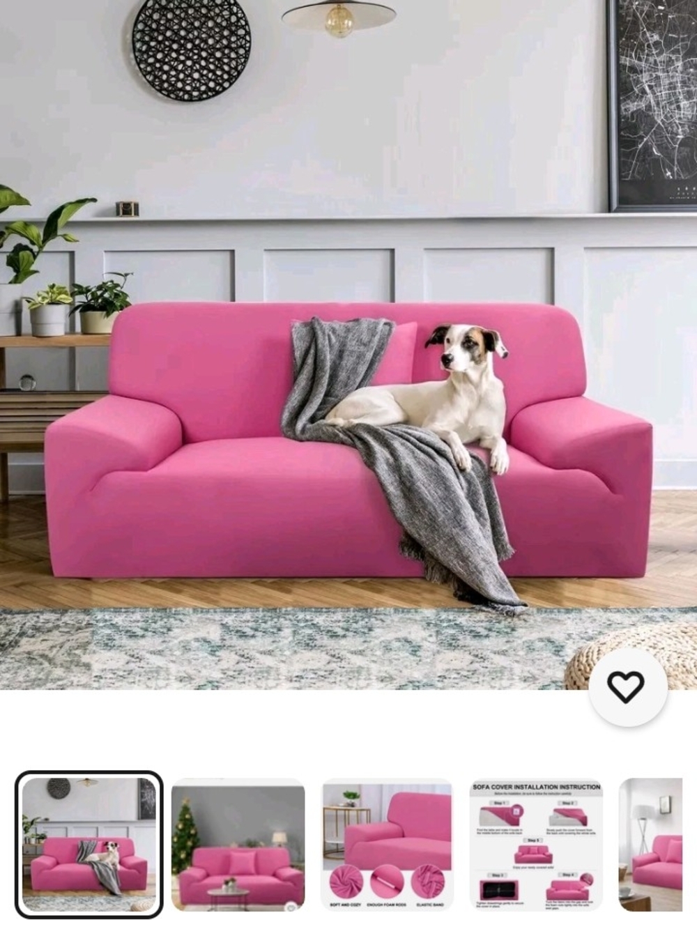 Pink Stretch Sofa Slipcover by